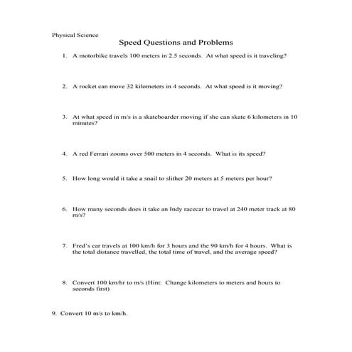 Speed questions and problems