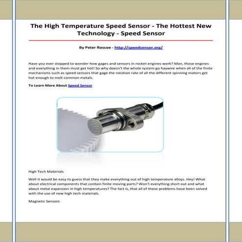 Speed sensor | PDF