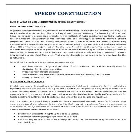 Speedy construction- FORMS AND MATERIALS