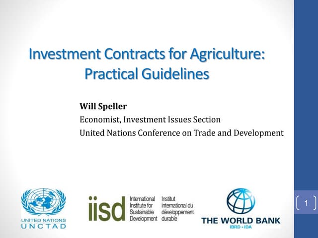 Investment Contracts for Agriculture: Practical Guidelines
