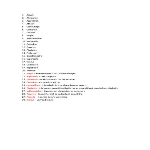 Commonly Misspelt Words for Junior High Students | DOCX