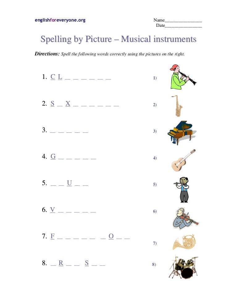 Spelling by picture musical instruments