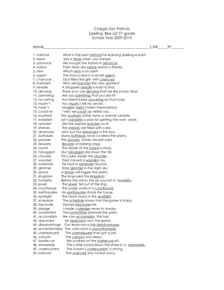 Spelling Bee 5th Grade