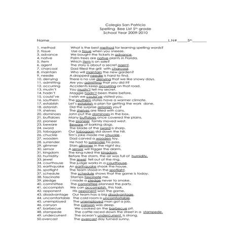 Spelling Bee  5th Grade