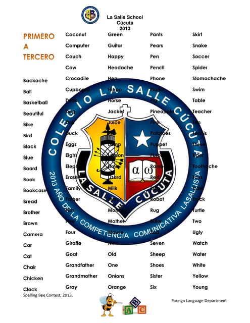 Spelling Bee Contest Word List La Salle School