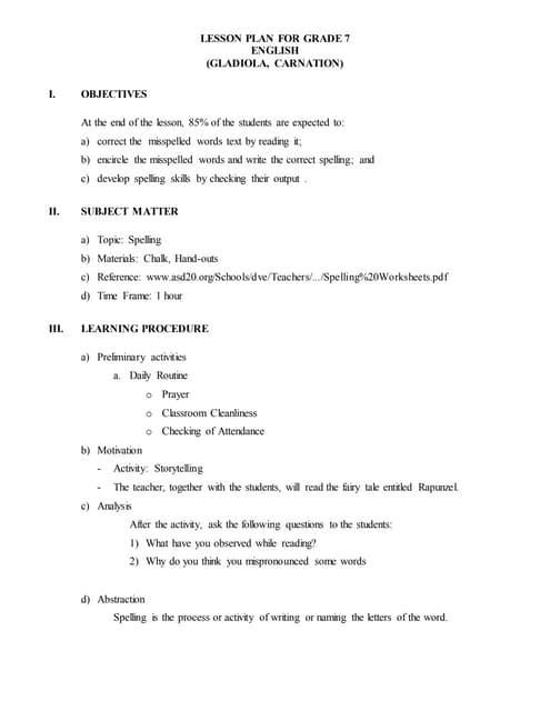 Spelling lesson plan