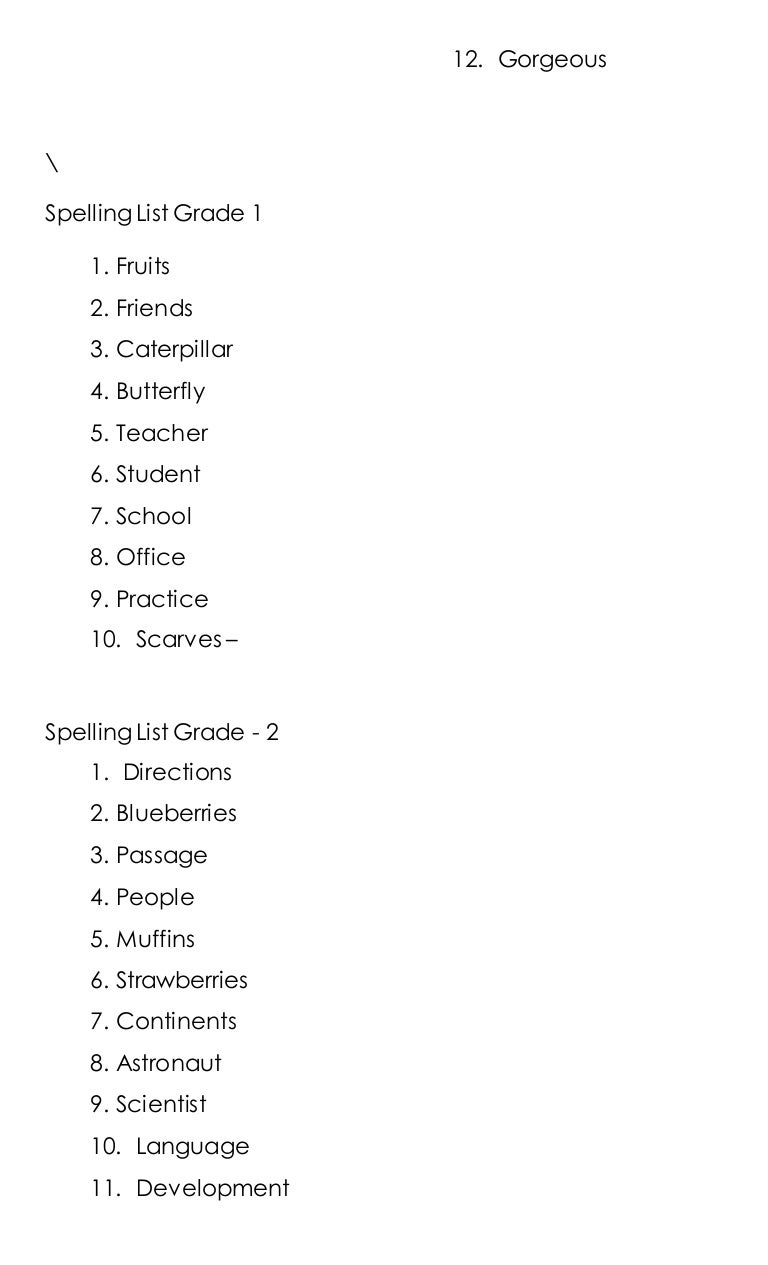 Spelling list grade 1 5