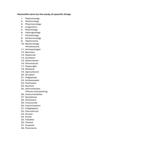 •Scientific term for the study of spefic things | PDF