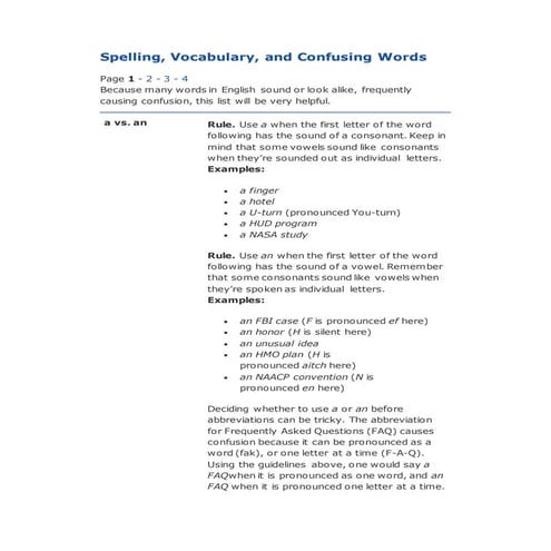 Spelling, vocabulary, and confusing words