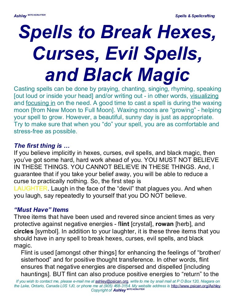 Spells to Break Hexes, Curses, Evil Spells, and Black Magic