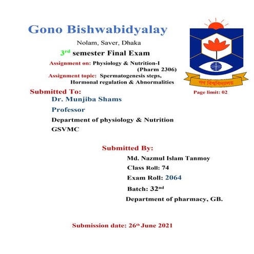 Spermatogenesis steps, hormonal regulation and abnormalities