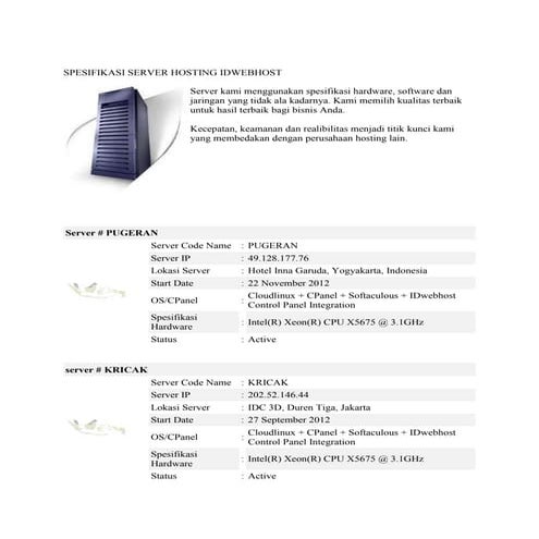 Spesifikasi Server Hosting Idwebhost Docx