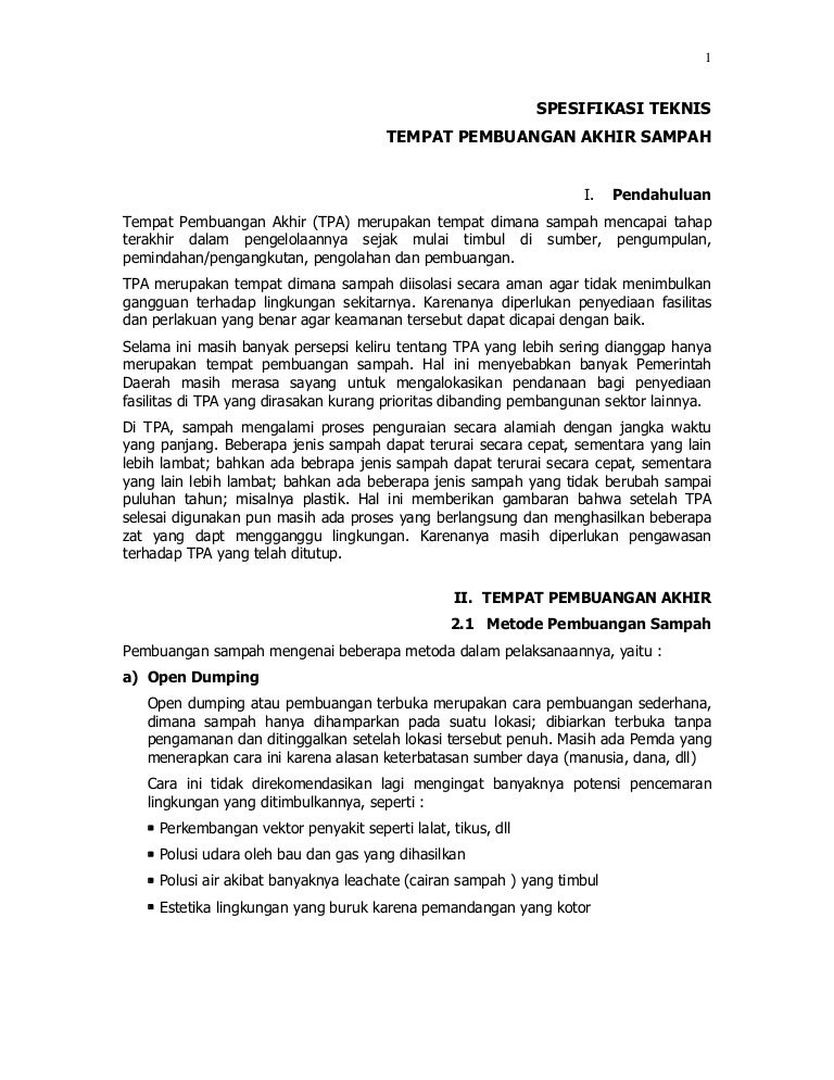 Spesifikasi Teknis Tempat Pembuangan Akhir Sampah