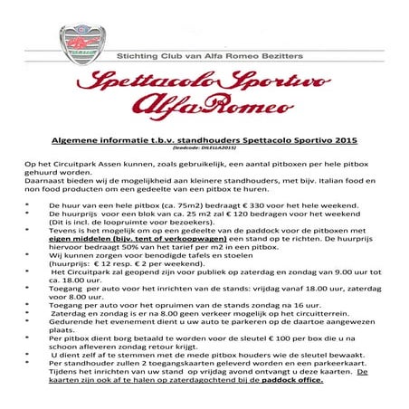 Spettacolo Sportivo 2015 - standhouders algemene informatie
