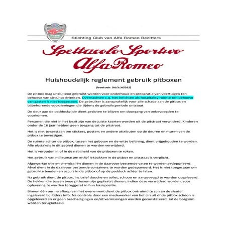 Spettacolo Sportivo 2015 - pitboxen gebruiksregels