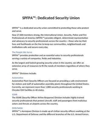 SPFPA Dedicated Security Union