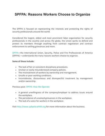 SPFPA - Reasons Workers Choose to Organize