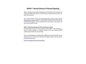 SPFPA: Recent Disney K-9 Kennel Opening