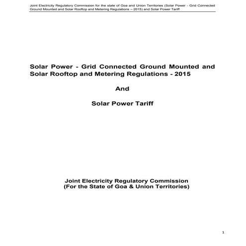 Solar Power - Grid Connected Ground Mounted and Solar Rooftop and Metering Re...