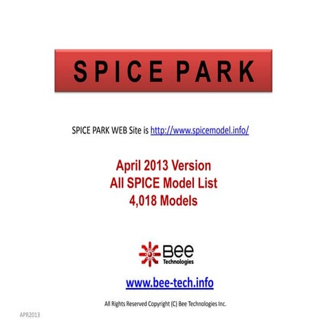 ALL SPICE MODEL LIST(4,018 Models) in SPICE PARK(APR2013)