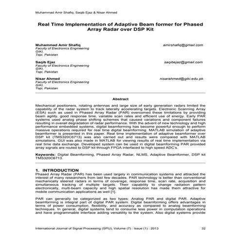 Real Time Implementation of Adaptive Beam former for Phased Array Radar over ...