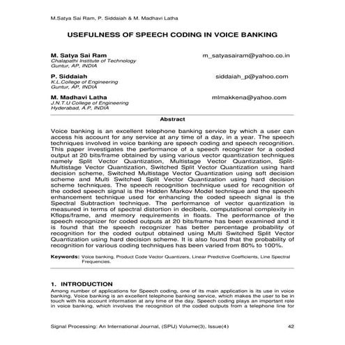 Usefullness of Speech Coding in Voice Banking