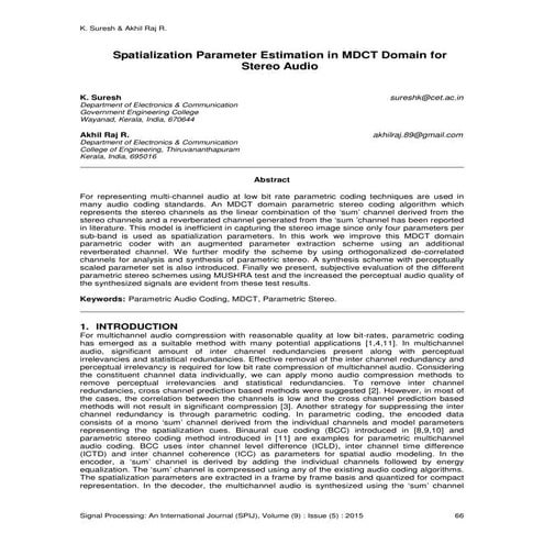 Spatialization Parameter Estimation in MDCT Domain for Stereo Audio