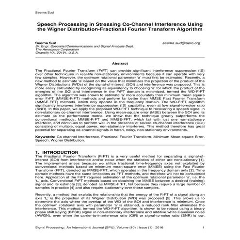 Speech Processing in Stressing Co-Channel Interference Using the Wigner Distr...