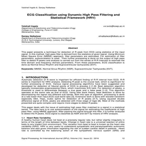 ECG Classification using Dynamic High Pass Filtering and Statistical Framewor...