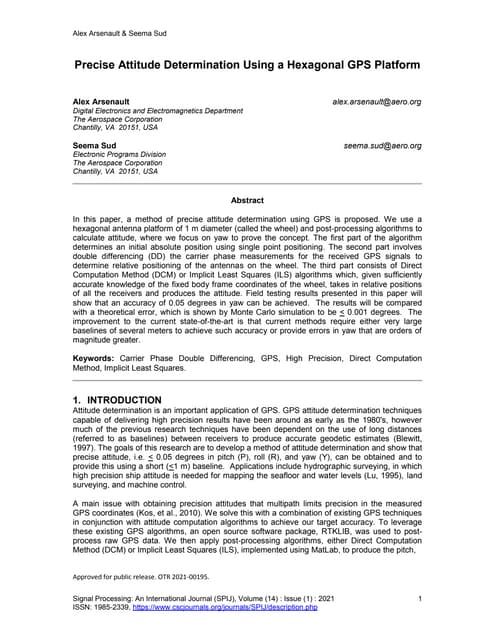 Precise Attitude Determination Using a Hexagonal GPS Platform