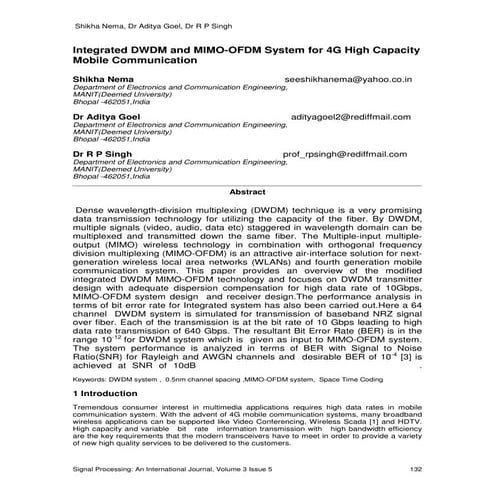 Integrated DWDM and MIMO-OFDM System for 4G High Capacity Mobile Communicatio...