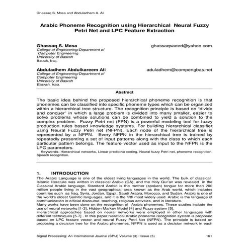 Arabic Phoneme Recognition using Hierarchical Neural Fuzzy Petri Net and LPC ...