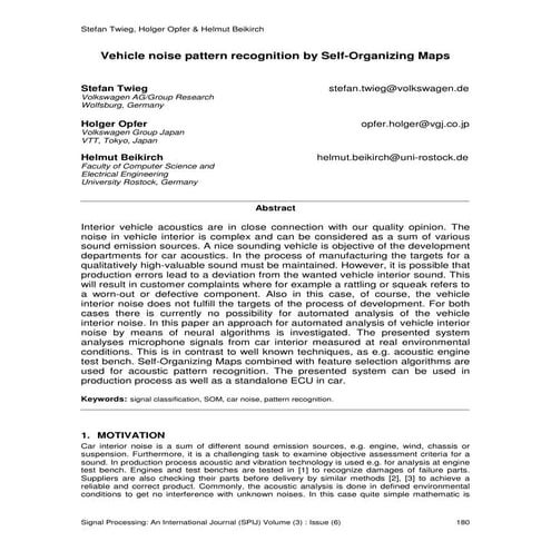 Vehicle Noise Pattern Recognition by Self-Organizing Maps