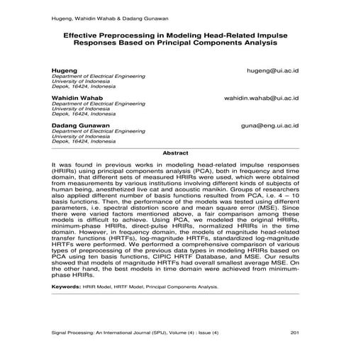 Effective Preprocessing in Modeling Head-Related Impulse Responses Based on P...