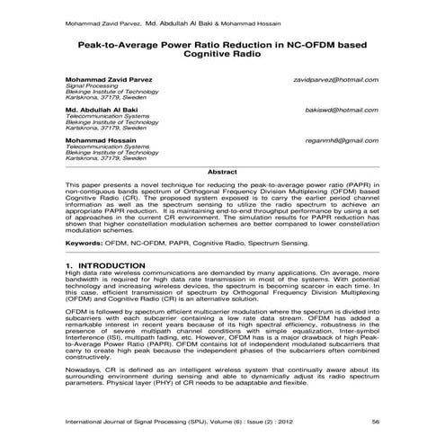 Peak-to-Average Power Ratio Reduction in NC-OFDM based Cognitive Radio.