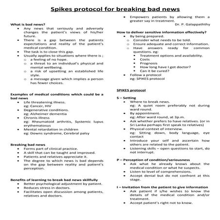 Spikes protocol for breaking bad news