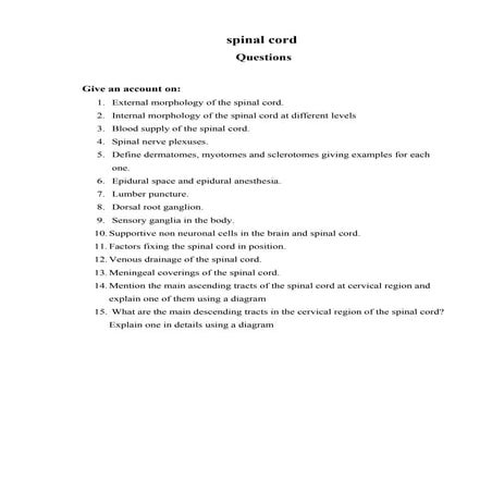 Anatomy of the Spinal Cord (Questions )