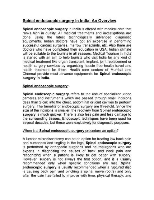 Spinal Endoscopic Surgery In India An Overview Spinal Endoscopic Surgery In India An Overview