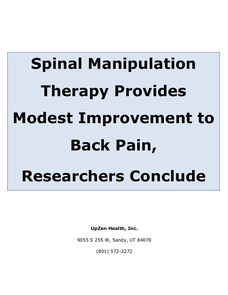 Spinal Manipulation Therapy Provides Modest Improvement to Back Pain,…
