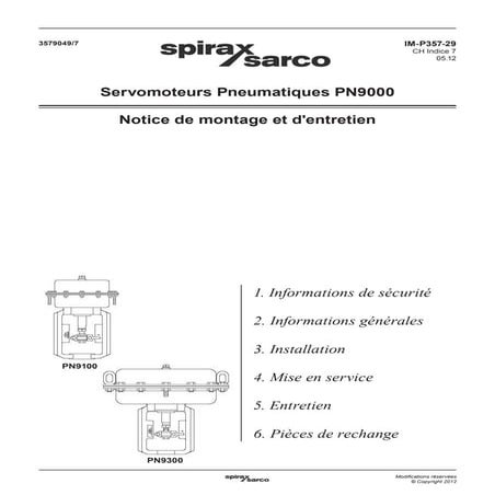 Spirax sarco pn9000 servomoteur pneumatiques   notice de montage et d'entreti...