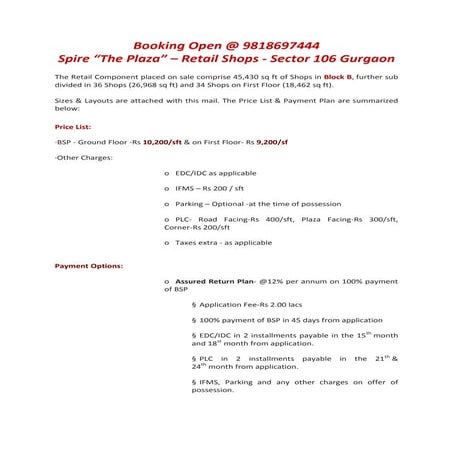 9818697444 - Spire Sector 106 Dwarka Expressway Retail Shops