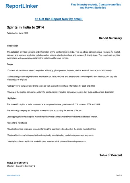 Spirits in India to 2014