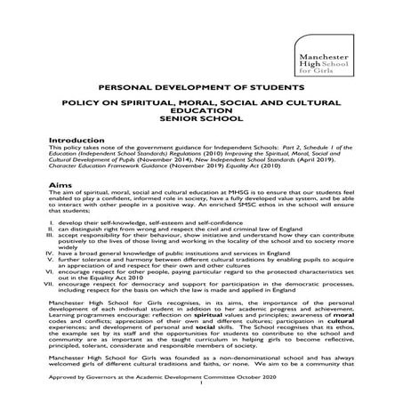 Spiritual, Moral, Social & Cultural Education Senior School