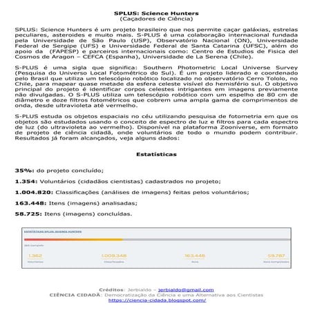 COMO CLASSIFICAR IMAGENS ASTRONÔMICAS NO PROJETO SPLUS: SCIENCE HUNTERS?