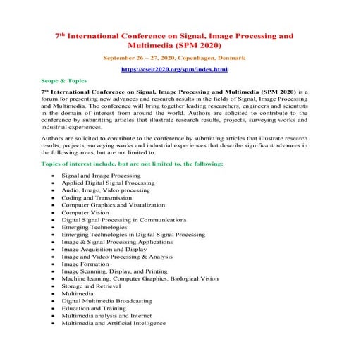 call for papers - 7th International Conference on Signal, Image Processing an...