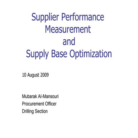 Supply Base Optimization