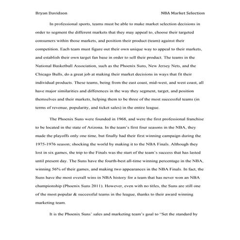 NBA Market Selection