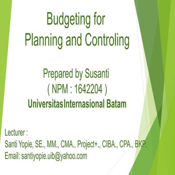 Budgeting For Planning and Controling