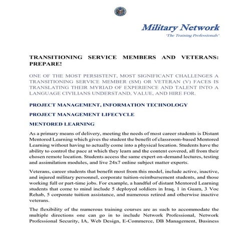 Project Management for Veterans 