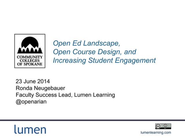 Community Colleges of Spokane: Open Ed Landscape, Open Course Design, and Increasing Student Engagement